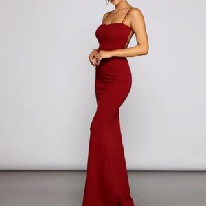 Burgundy formal backless mermaid dress